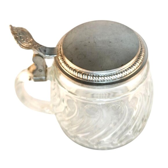 Original BMF W. Germany Glass Stein Pewter Lid Vintage Etched Glass Tankard Swir - Picture 2 of 11